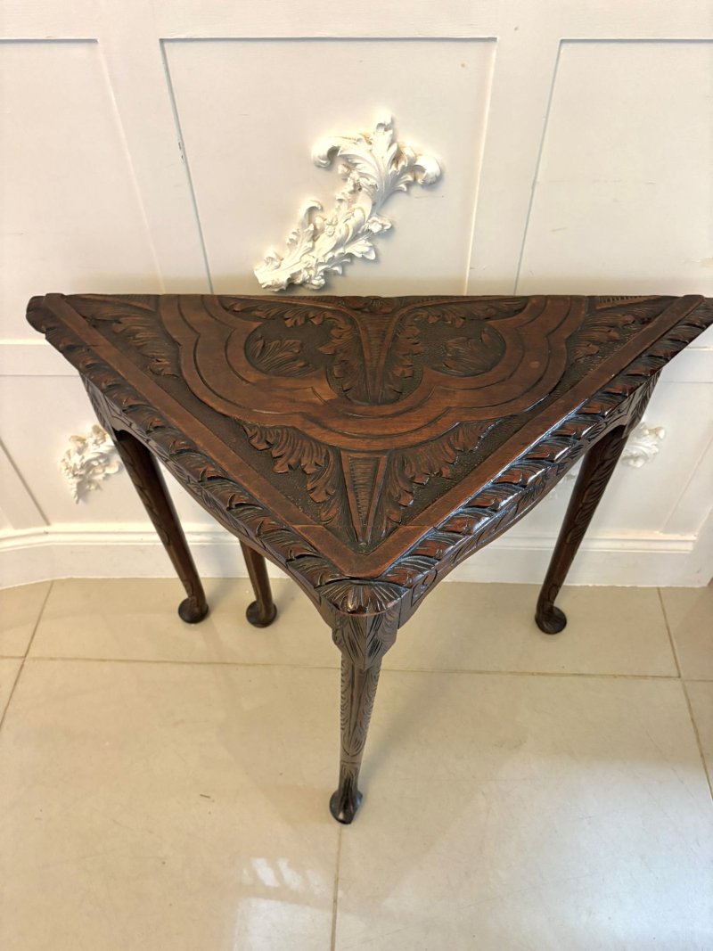 Antique Rare George III Carved Mahogany Folding Corner Table - Image 4